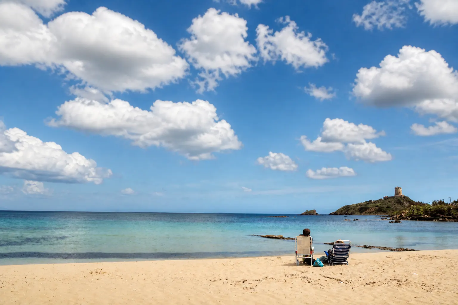 Nora beach and its coastal tower near Pula