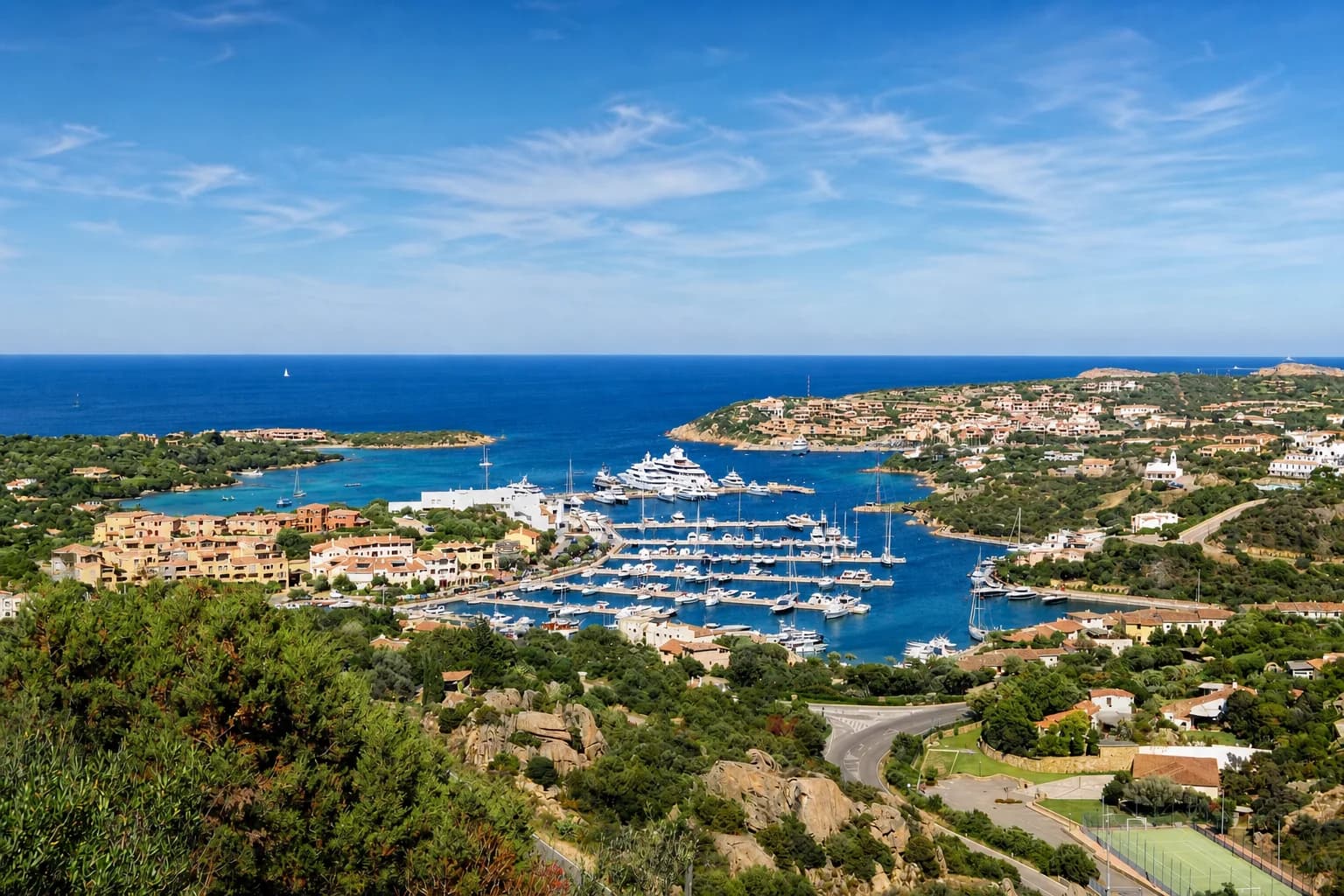 Porto Cervo marina and village from above