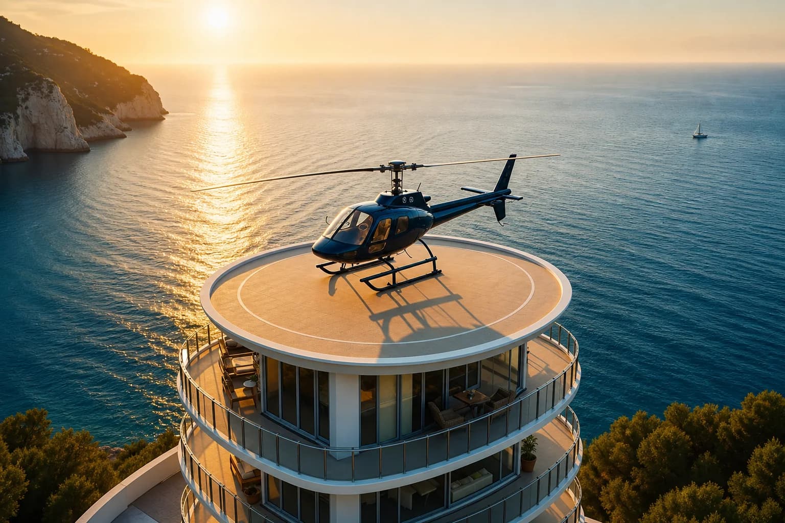 A helicopter used for a Sardinian arrival transfer