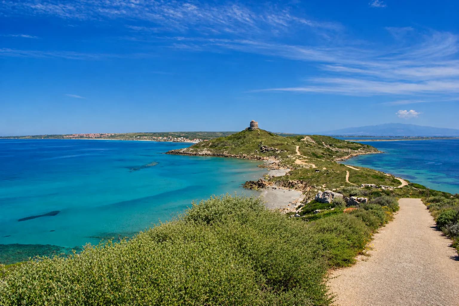 The Sinis peninsula and Capo San Marco between two stretches of sea