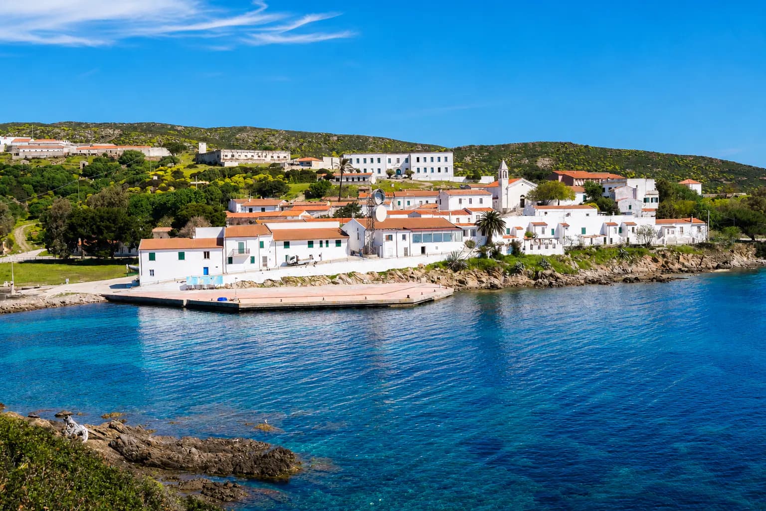 Cala d'Oliva settlement and access quay on Asinara