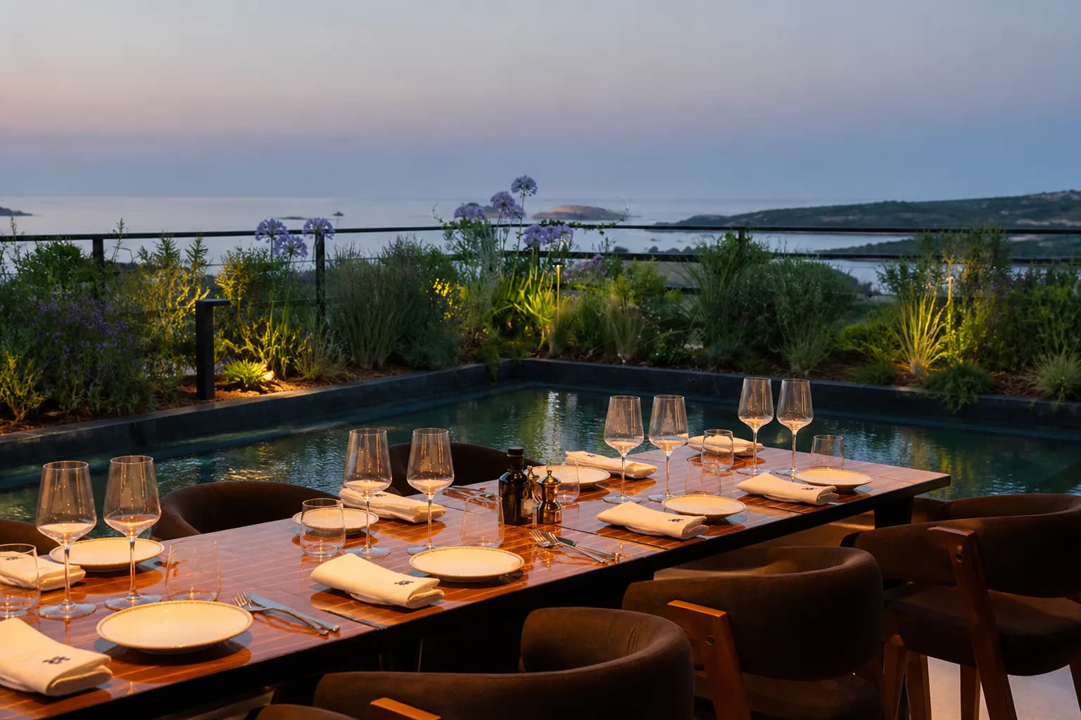 An evening table overlooking the coast at Twiga Porto Cervo